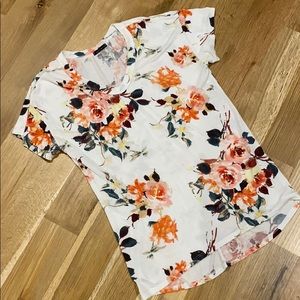 Long soft floral v neck shirt